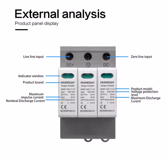 TUV CE 3p 20ka-40ka T1 T2 DC 1000V 1200V 1500V 태양광 PV SPD Dps 서지 보호 장치